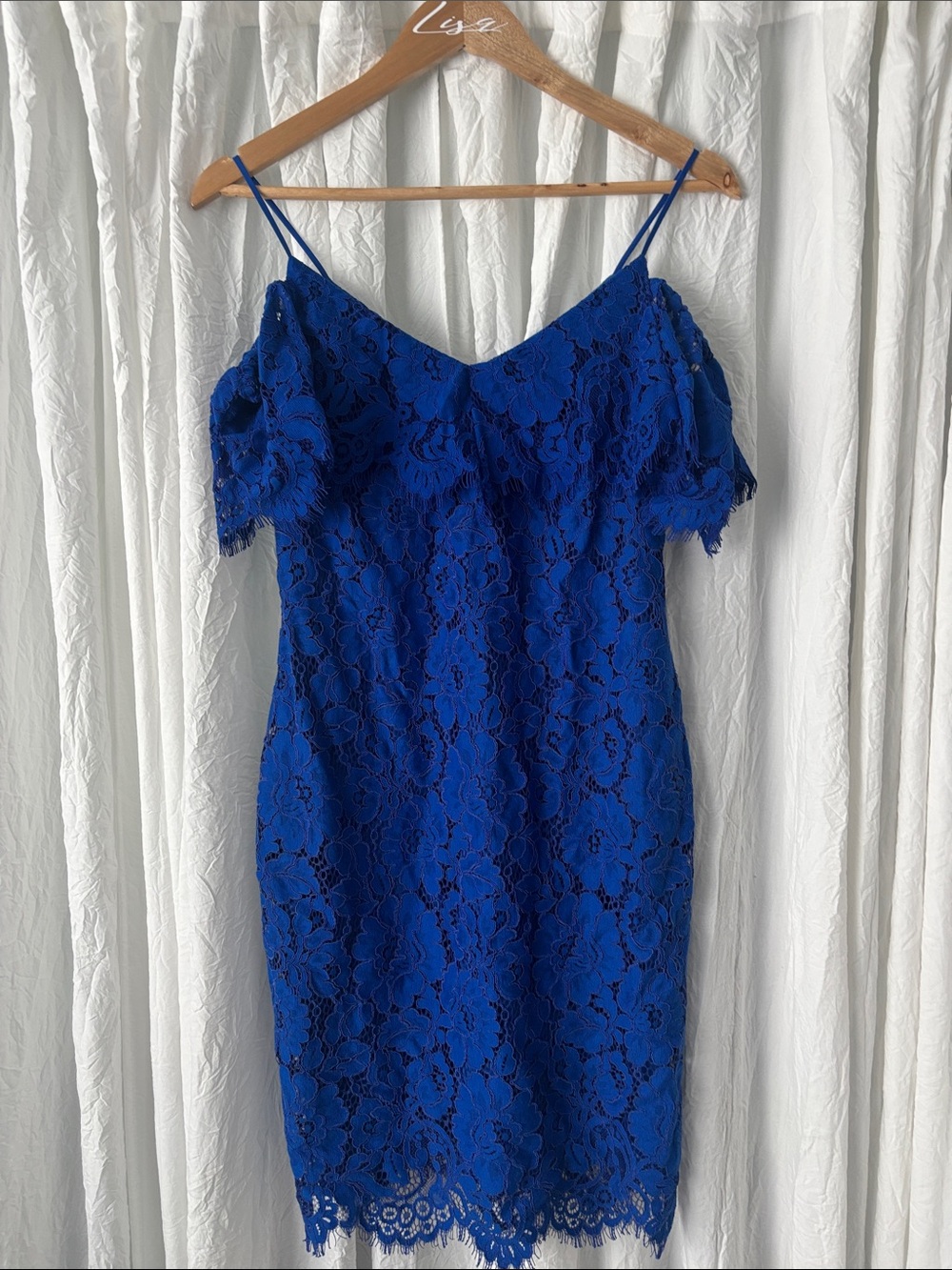 Lauren Ralph Lauren Cobalt Blue Lace Off-Shoulder Mini Dress
